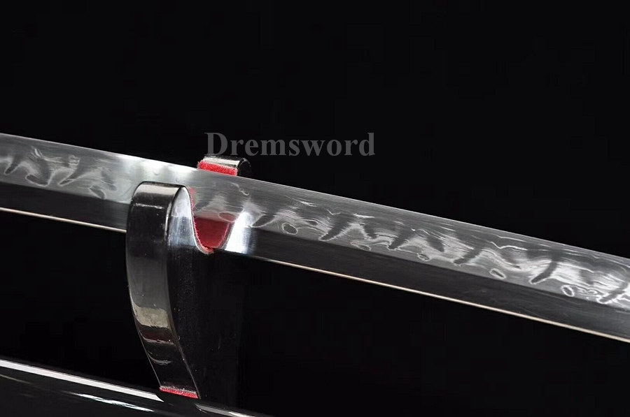 Handmade Clay Tempered folded steel katana Japanese samurai Sword full tang battle ready "Flames"（火焰）hamon Shinogi-Zukuri black