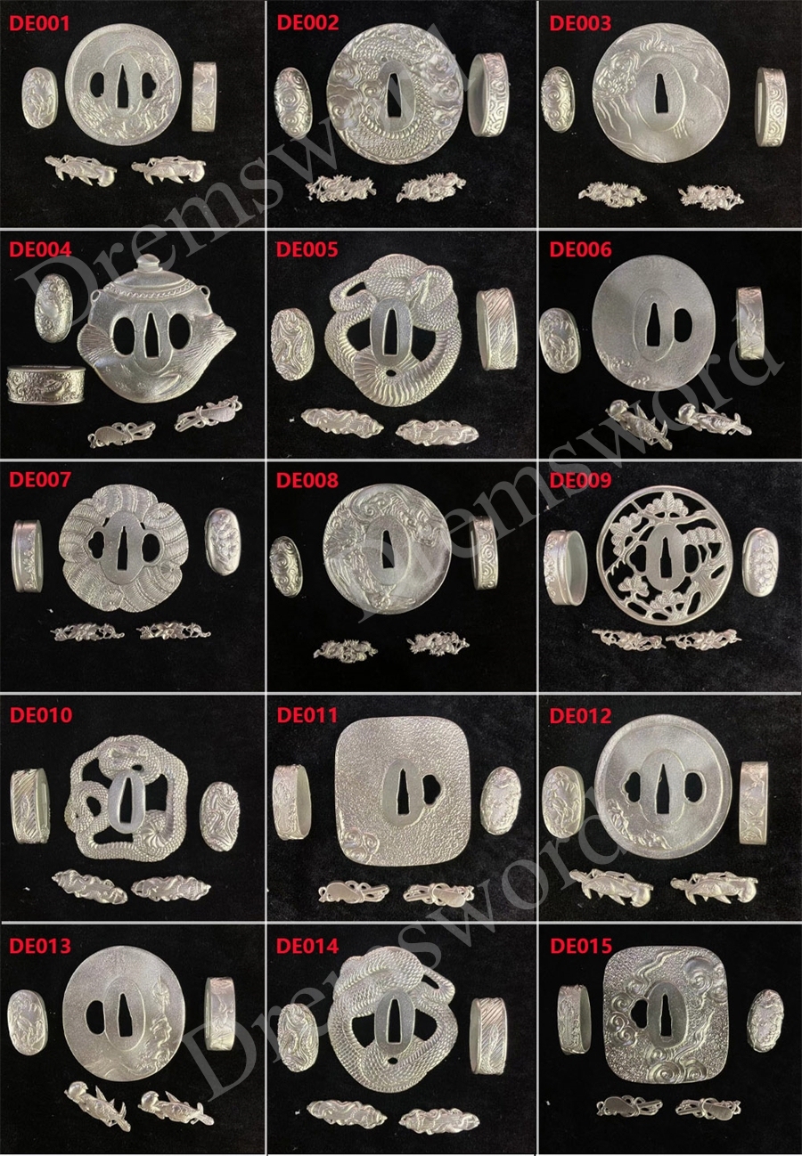 Japenese Samurai Sword Fittings including Alloy/Iron/Brass Tsuba, Fuchi, Koshirae, Saya