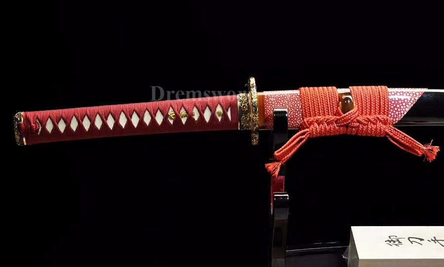 Handmade Clay Tempered folded steel katana Japanese samurai Sword full tang battle ready "Flames"（火焰）hamon Shinogi-Zukuri black