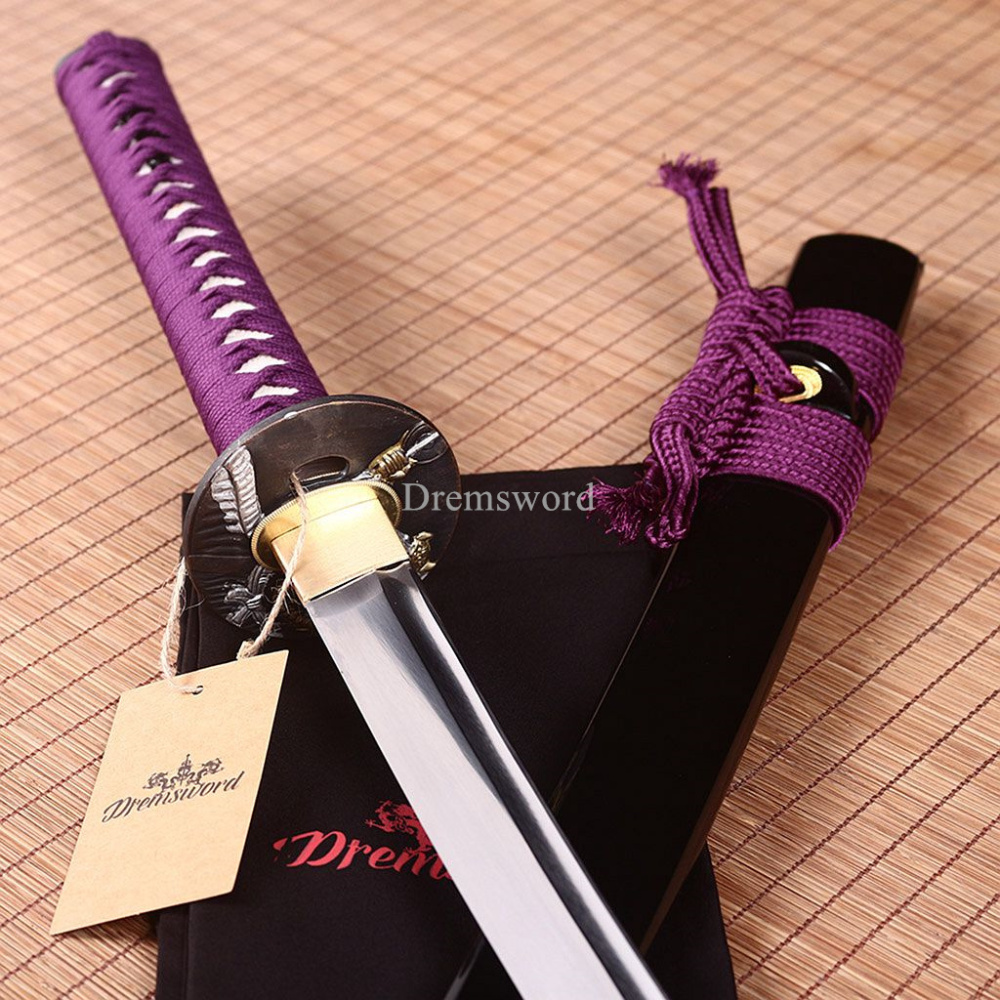 Handmade 9260 Spring Steel Katana Japanese Samurai Sword Sharp Blade Full Tang SHINOGI-ZUKURI Purple