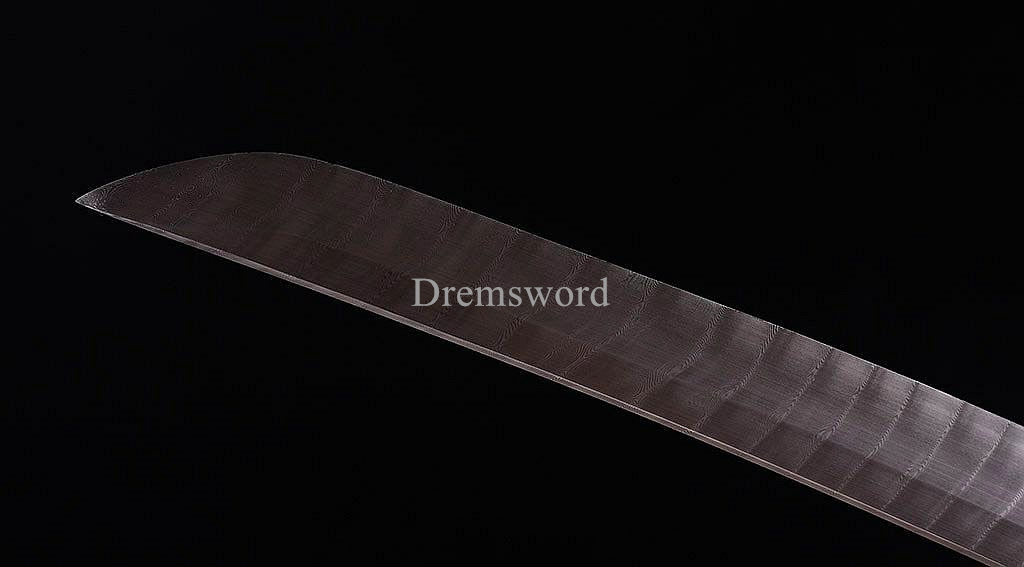 Damascus Folded Steel Shirasaya Tanto Japanese Samurai Sword Sharp Ebony Saya SHINOGI-ZUKURI Brown