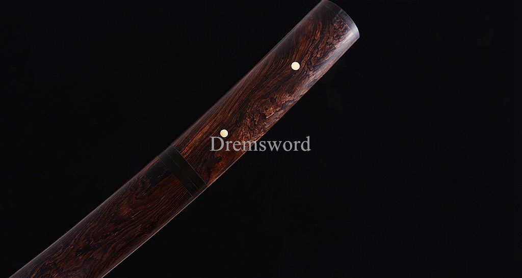 Damascus Folded Steel Shirasaya Tanto Japanese Samurai Sword Sharp Ebony Saya SHINOGI-ZUKURI Brown