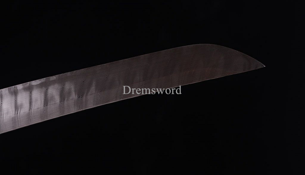 Damascus Folded Steel Shirasaya Tanto Japanese Samurai Sword Sharp Ebony Saya SHINOGI-ZUKURI Brown