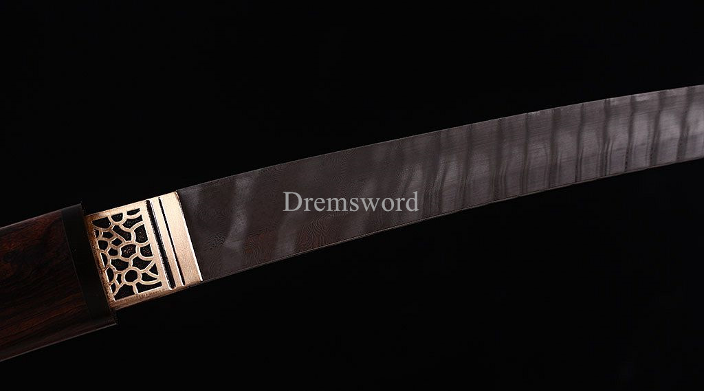 Damascus Folded Steel Shirasaya Tanto Japanese Samurai Sword Sharp Ebony Saya SHINOGI-ZUKURI Brown