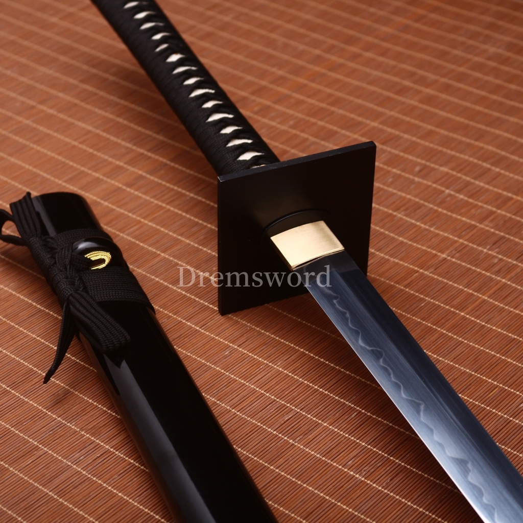 Handmade Clay tempered T10 Steel black sword ninjato Japanese Samurai ninja Sword full tang battle ready KAMASU-KISSAKI(straight）kiriha-ZUKURI sharp Real hamon.