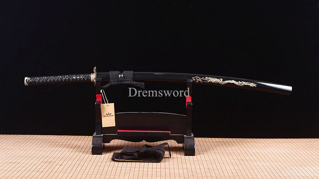 T10 Steel Clay Tempered Abrasive Katana Japanese Samurai Functional Sword Sharp Shinogi-Zukuri battle ready sharp Black