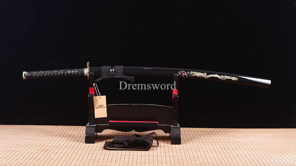 T10 Steel Clay Tempered Abrasive Katana Japanese Samurai Functional Sword Sharp Shinogi-Zukuri battle ready sharp Black