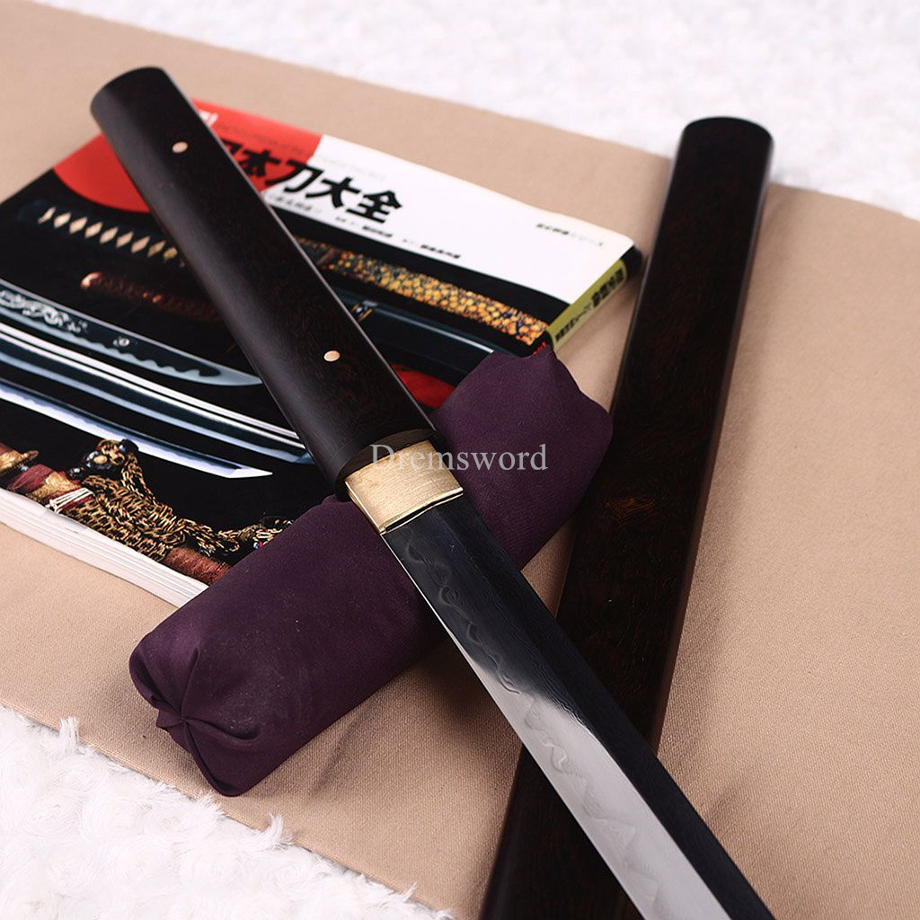 Honsanmai Clay Tempered Shikomizue Japanese Samurai Shirasaya Sword Ebony Saya Kamasu Kissaki KIRIHA-ZUKURI full Tang