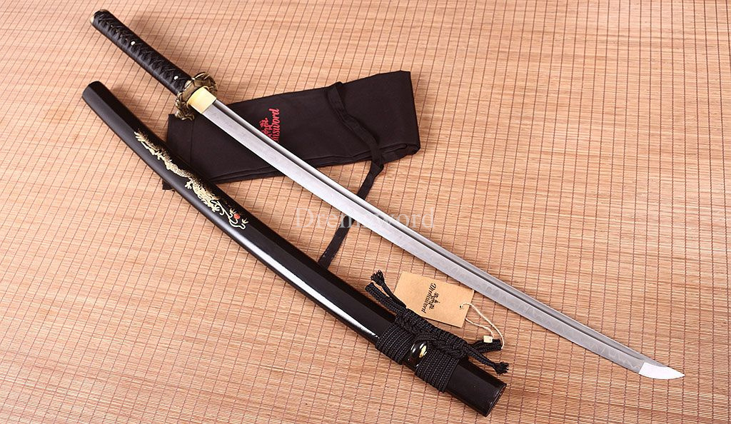 T10 Steel Clay Tempered Abrasive Katana Japanese Samurai Functional Sword Sharp Shinogi-Zukuri battle ready sharp Black