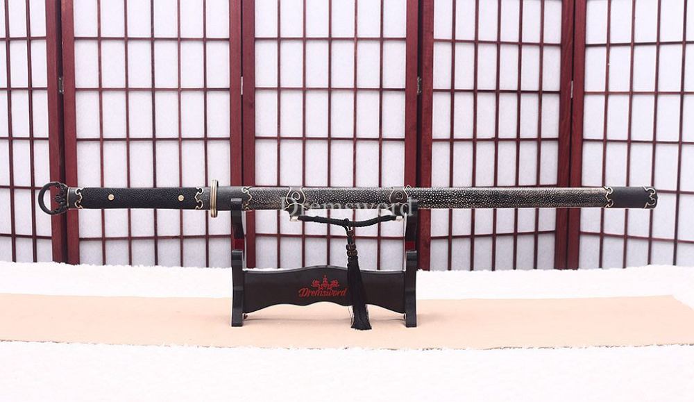 Handmade T10 Steel ClayTempered Tang Dao Traditional Chinese Functional Sword Kamasu Kissaki KIRIHA-ZUKURI battle ready sharp Black