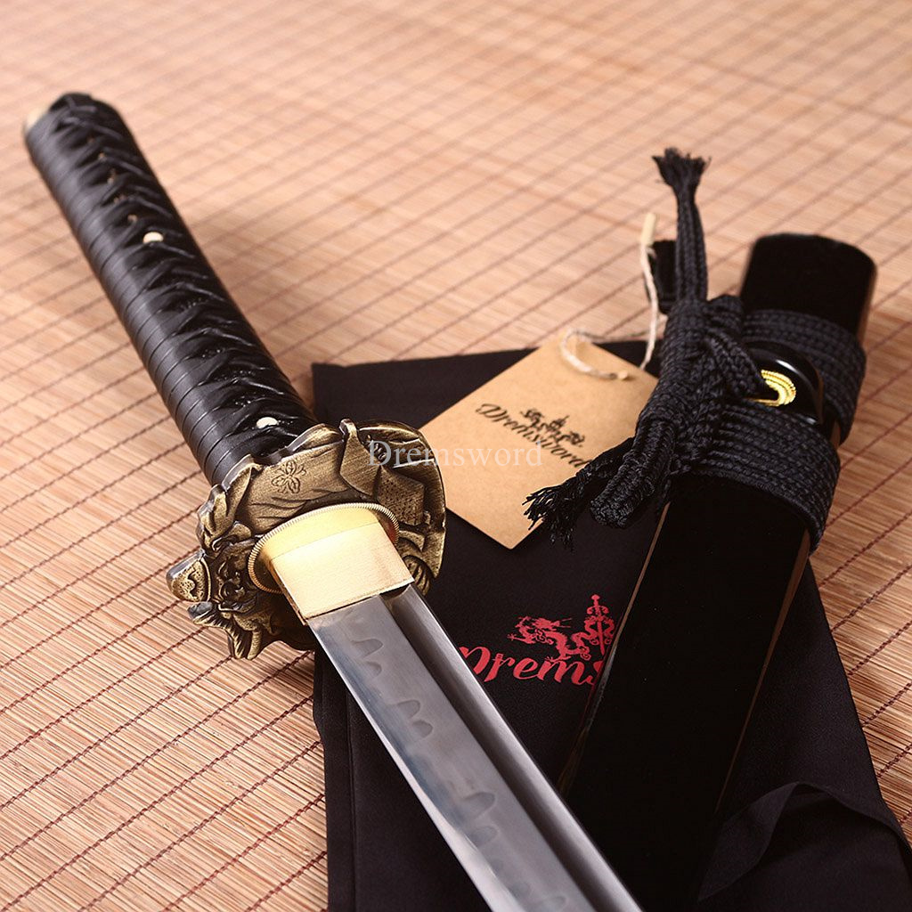 T10 Steel Clay Tempered Abrasive Katana Japanese Samurai Functional Sword Sharp Shinogi-Zukuri battle ready sharp Black