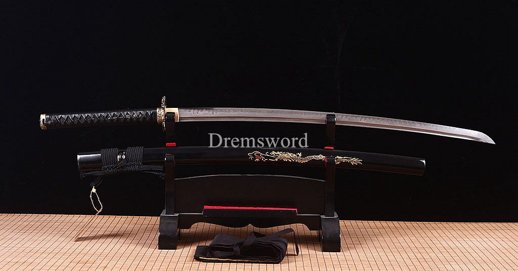 T10 Steel Clay Tempered Abrasive Katana Japanese Samurai Functional Sword Sharp Shinogi-Zukuri battle ready sharp Black