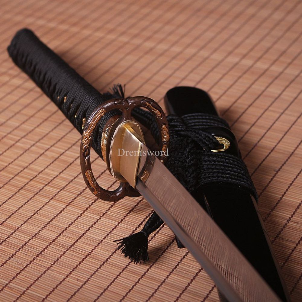 Handmade Folded Steel Clay Tempered Katana Japanese Samurai Sword Battle Ready Shinogi-Zukuri Black