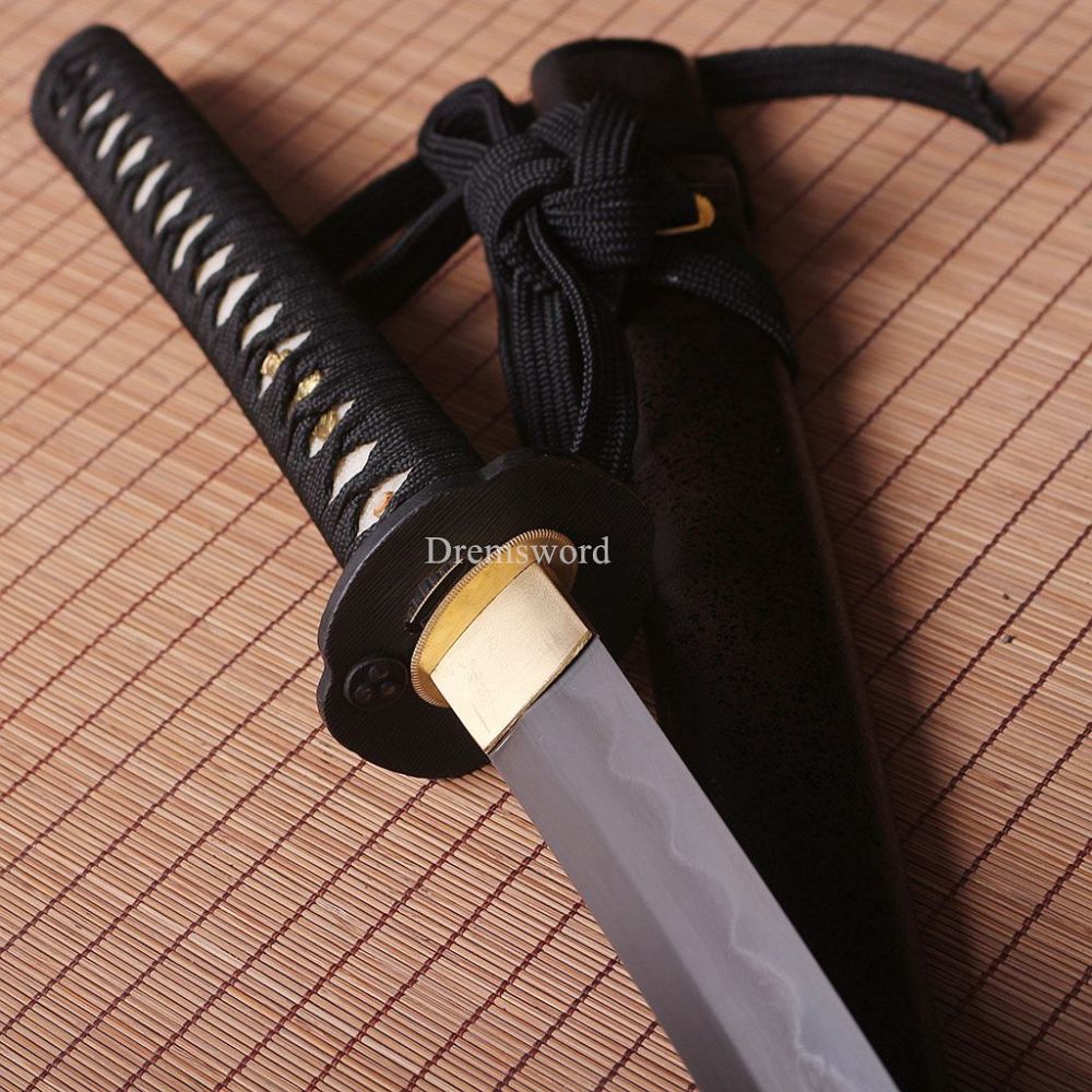 Folded steel Clay tempered Hadori-polishing Katana Japanese samurai real sword Shinogi-Zukuri Black