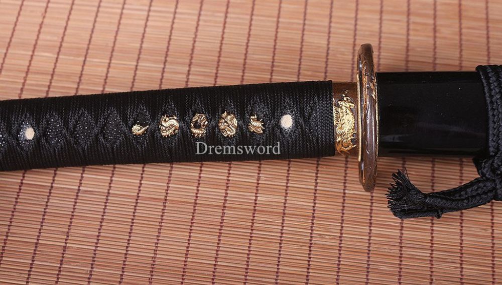 Handmade Folded Steel Clay Tempered Katana Japanese Samurai Sword Battle Ready Shinogi-Zukuri Black
