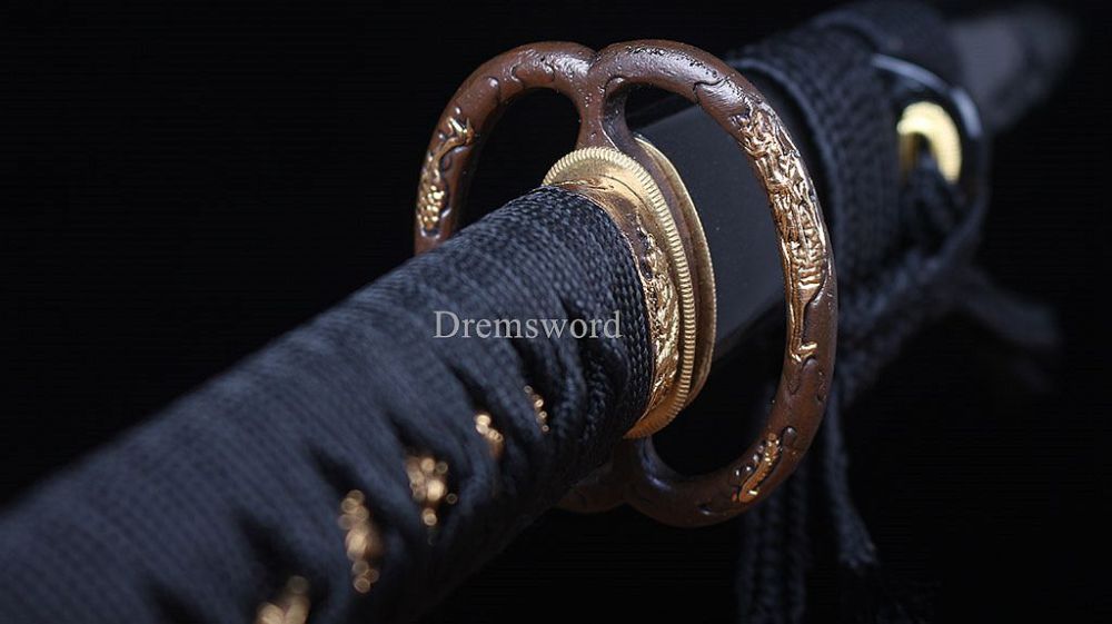 Handmade Folded Steel Clay Tempered Katana Japanese Samurai Sword Battle Ready Shinogi-Zukuri Black