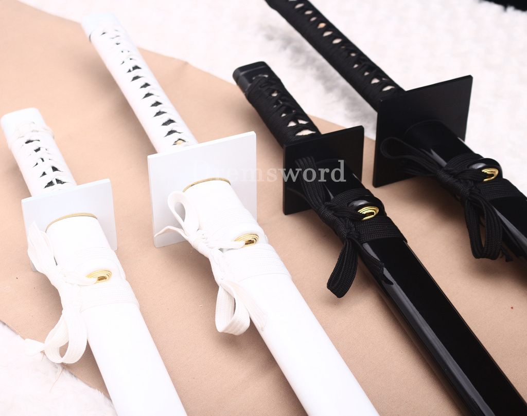 4Pcs T10 Steel Clay Tempered Ninjato Daisho Japanese Ninja Sword KAMASU Kissaki KIRIHA-ZUKURI battle ready sharp Black and White