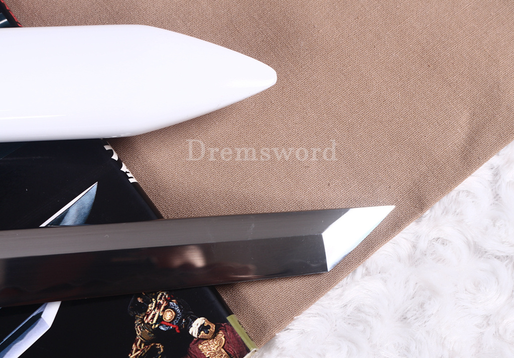 4Pcs T10 Steel Clay Tempered Ninjato Daisho Japanese Ninja Sword KAMASU Kissaki KIRIHA-ZUKURI battle ready sharp Black and White