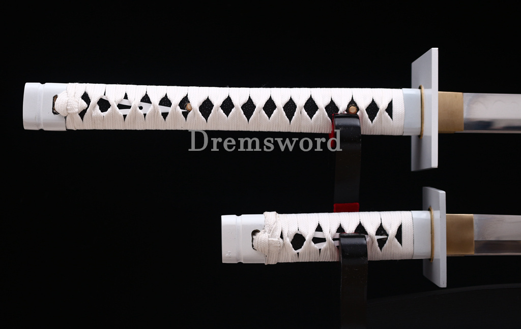 4Pcs T10 Steel Clay Tempered Ninjato Daisho Japanese Ninja Sword KAMASU Kissaki KIRIHA-ZUKURI battle ready sharp Black and White