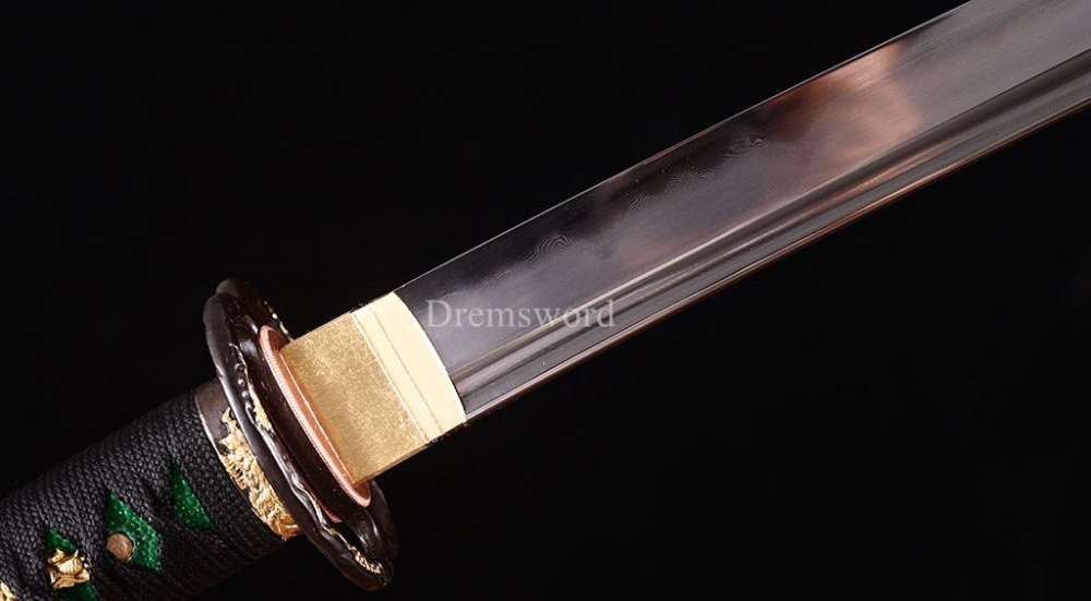 Folded Steel Clay Tempered Katana Japanese Samurai Real Sword Sharp Battle Ready Shinogi-Zukuri Green