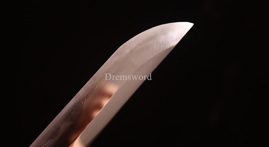 Damascus Folded Steel Clay tempered Katana Japanese Samurai Sword Full Tang New Shinogi-Zukuri White and Brown