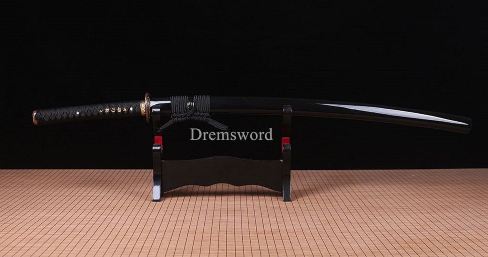 Handmade Folded Steel Clay Tempered Katana Japanese Samurai Sword Battle Ready Shinogi-Zukuri Black
