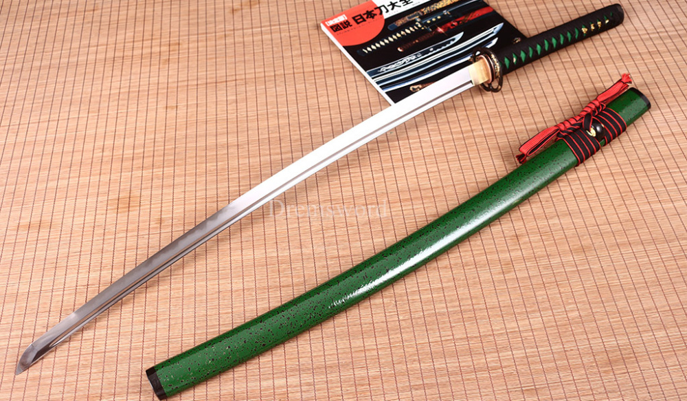 Folded Steel Clay Tempered Katana Japanese Samurai Real Sword Sharp Battle Ready Shinogi-Zukuri Green