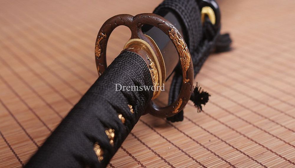 Handmade Folded Steel Clay Tempered Katana Japanese Samurai Sword Battle Ready Shinogi-Zukuri Black