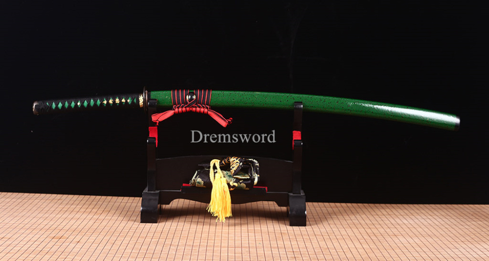 Folded Steel Clay Tempered Katana Japanese Samurai Real Sword Sharp Battle Ready Shinogi-Zukuri Green