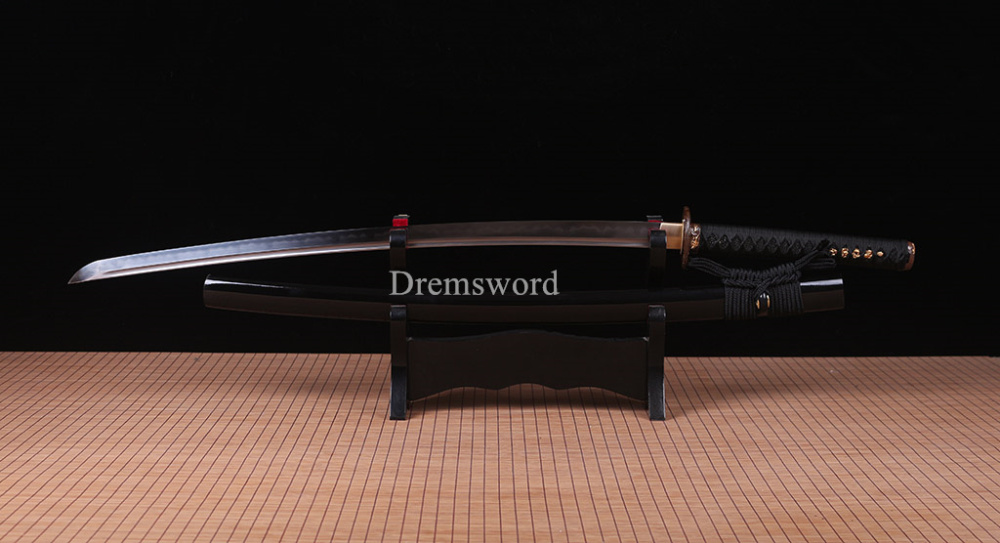 Handmade Folded Steel Clay Tempered Katana Japanese Samurai Sword Battle Ready Shinogi-Zukuri Black