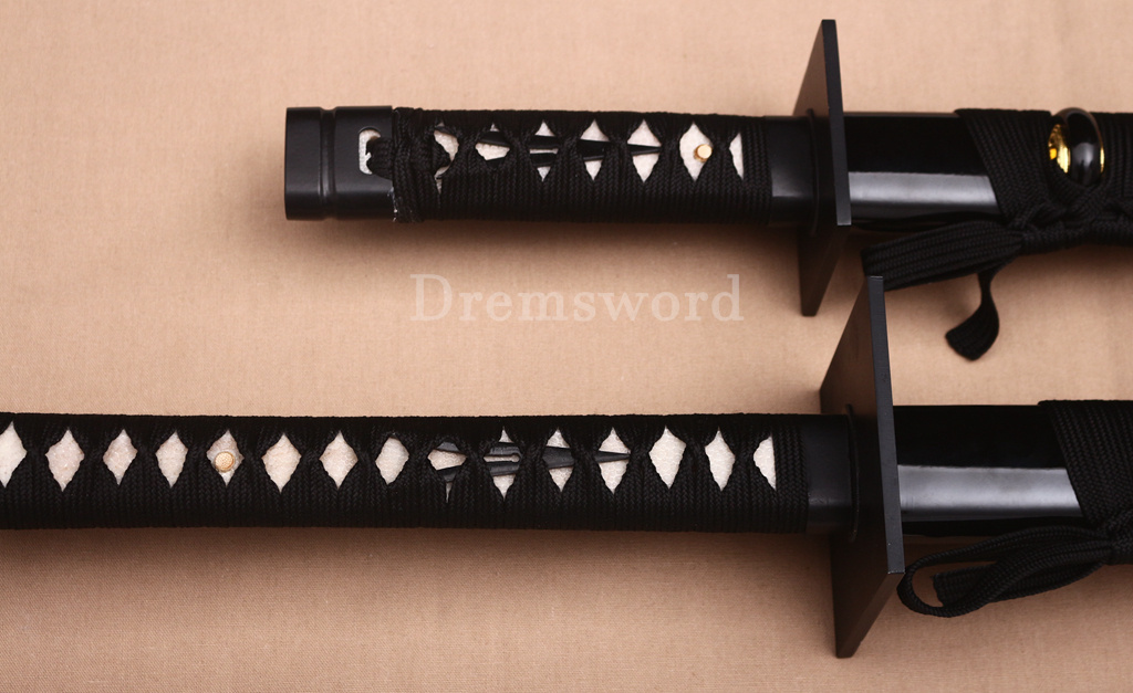 4Pcs T10 Steel Clay Tempered Ninjato Daisho Japanese Ninja Sword KAMASU Kissaki KIRIHA-ZUKURI battle ready sharp Black and White