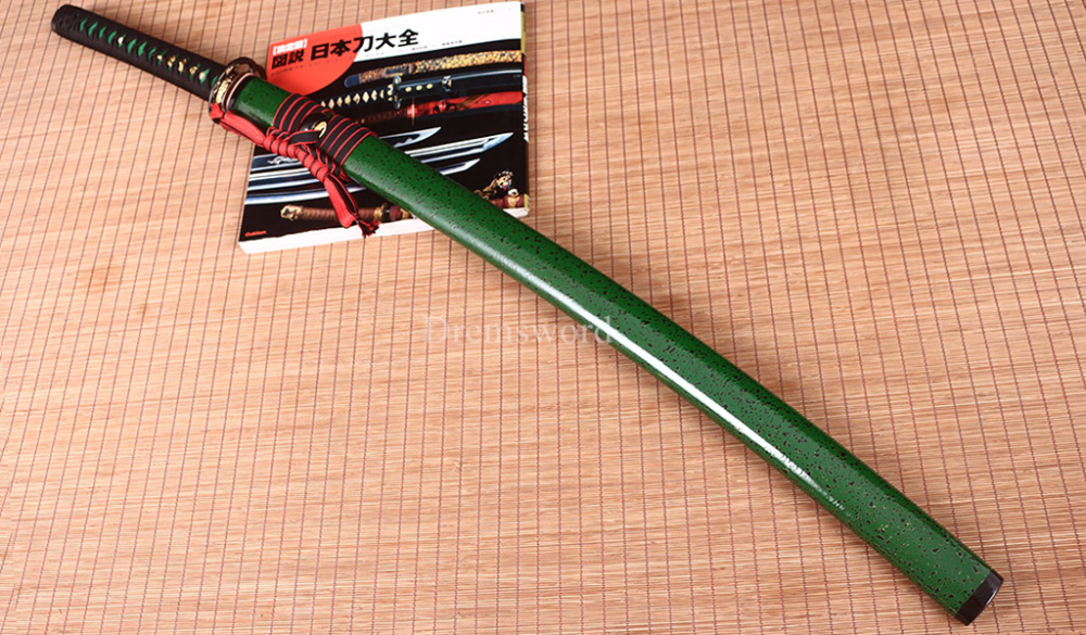 Folded Steel Clay Tempered Katana Japanese Samurai Real Sword Sharp Battle Ready Shinogi-Zukuri Green