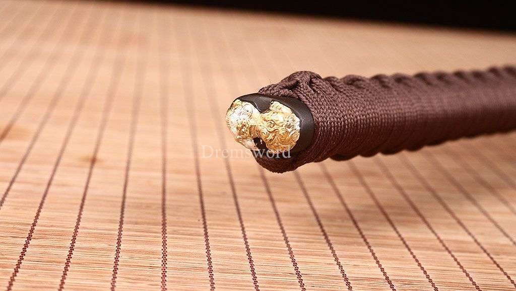 Damascus Folded Steel Clay tempered Katana Japanese Samurai Sword Full Tang New Shinogi-Zukuri White and Brown