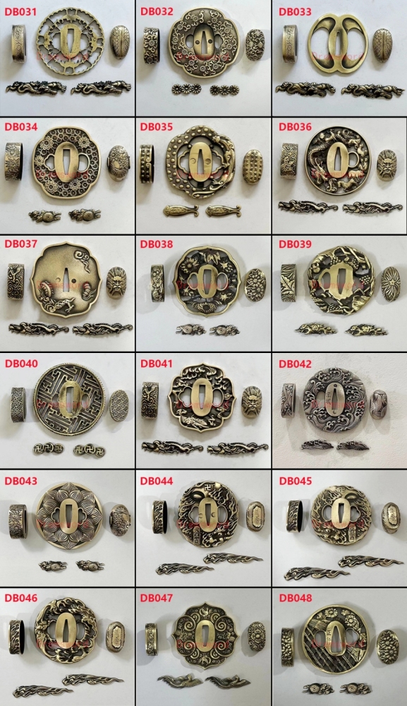 Japenese Samurai Sword Fittings including Alloy/Iron/Brass Tsuba, Fuchi, Koshirae, Saya