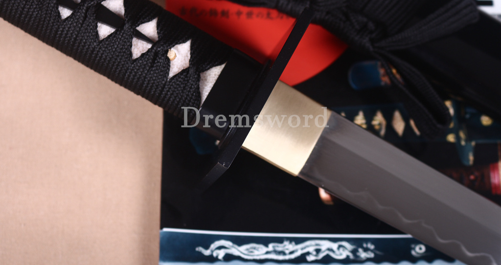 19" Black T10 Clay Tempered Ninjato Tanto Japanese Ninja Sword KAMASU Kissaki KIRIHA-ZUKURI battle ready sharp Black