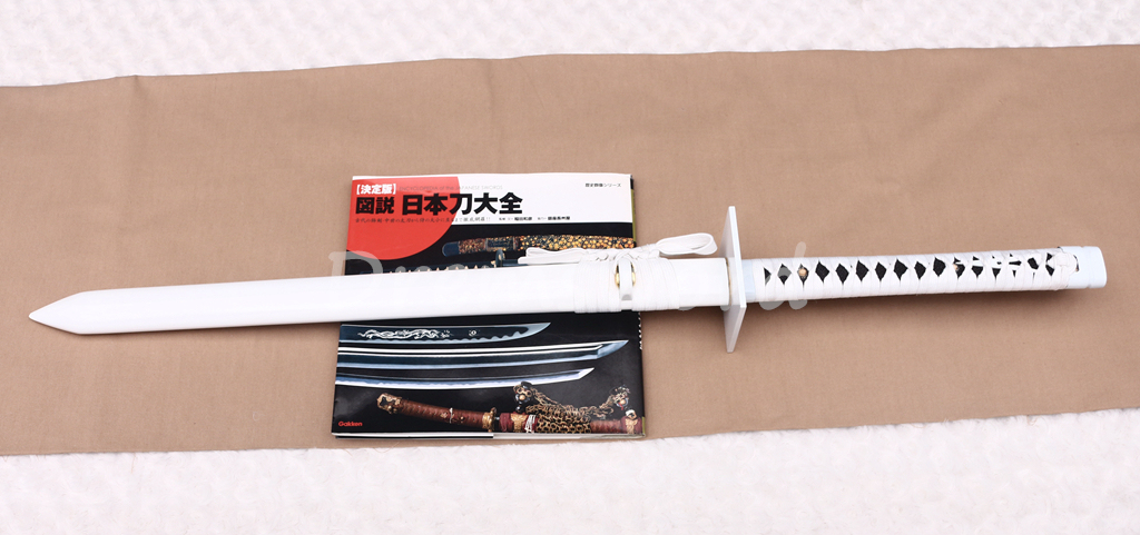 T10 Clay Tempered Hamon Ninjato Japanese Ninja Katana Sword KAMASU Kissaki KIRIHA-ZUKURI battle ready sharp White