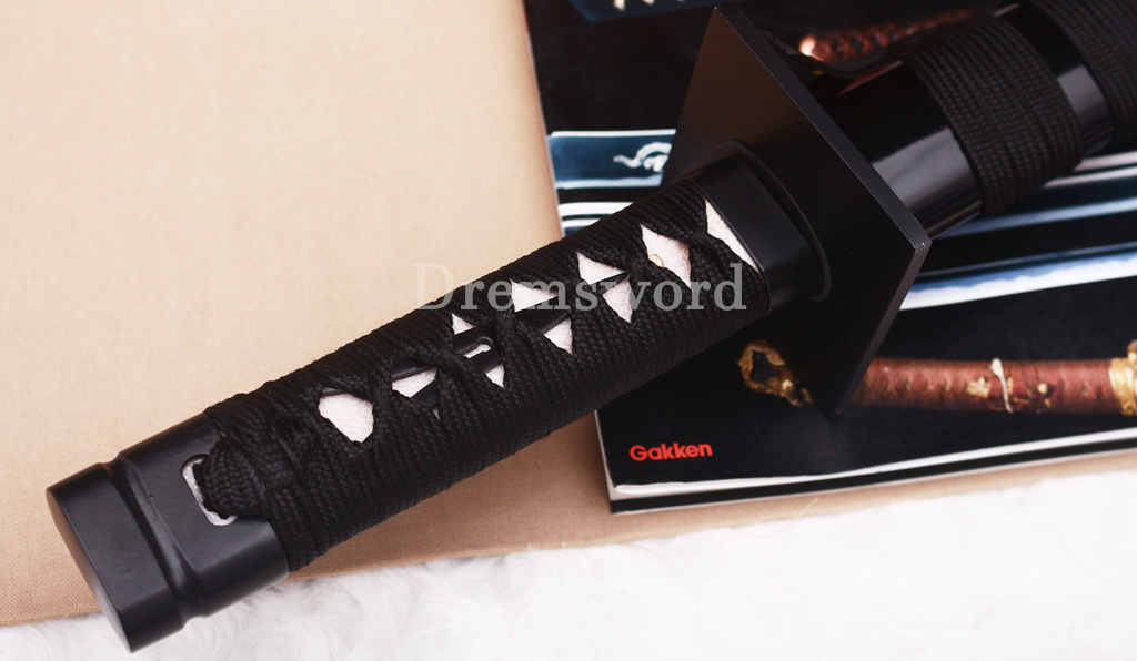 19" Black T10 Clay Tempered Ninjato Tanto Japanese Ninja Sword KAMASU Kissaki KIRIHA-ZUKURI battle ready sharp Black