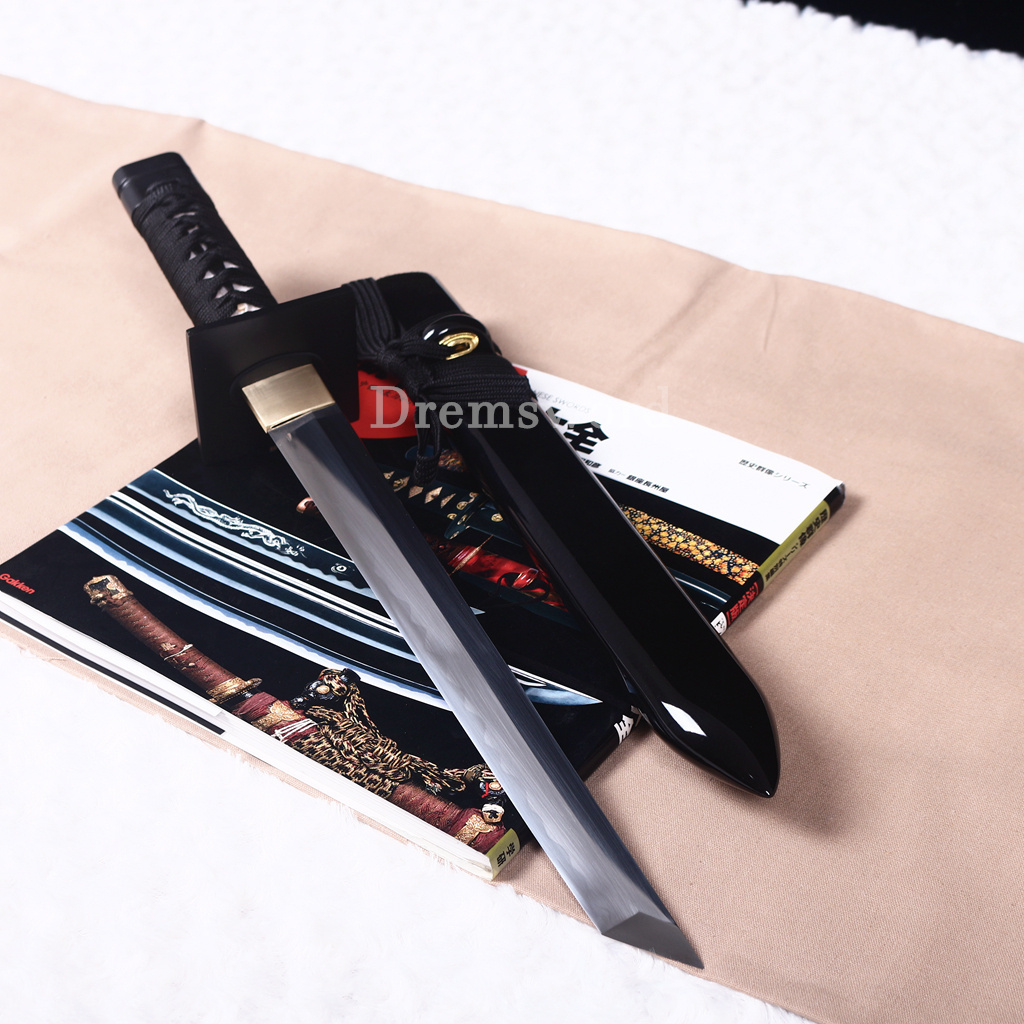 19" Black T10 Clay Tempered Ninjato Tanto Japanese Ninja Sword KAMASU Kissaki KIRIHA-ZUKURI battle ready sharp Black