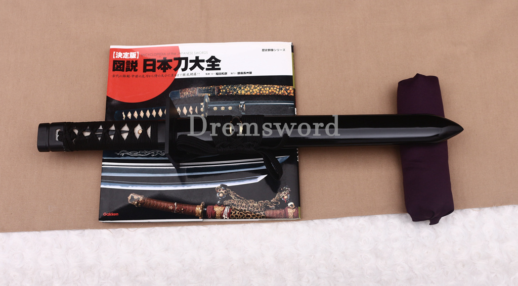 19" Black T10 Clay Tempered Ninjato Tanto Japanese Ninja Sword KAMASU Kissaki KIRIHA-ZUKURI battle ready sharp Black