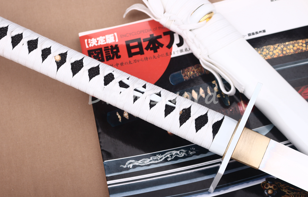 T10 Clay Tempered Hamon Ninjato Japanese Ninja Katana Sword KAMASU Kissaki KIRIHA-ZUKURI battle ready sharp White