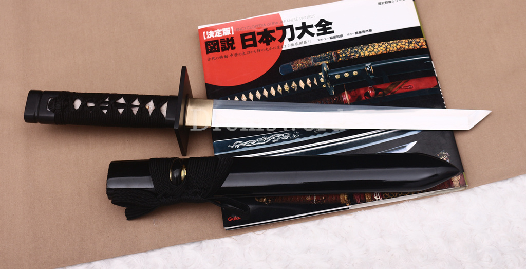 19" Black T10 Clay Tempered Ninjato Tanto Japanese Ninja Sword KAMASU Kissaki KIRIHA-ZUKURI battle ready sharp Black