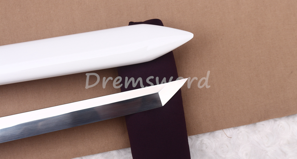 T10 Clay Tempered Hamon Ninjato Japanese Ninja Katana Sword KAMASU Kissaki KIRIHA-ZUKURI battle ready sharp White