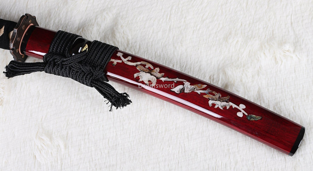 Hand forged red sword Japanese samurai sword Tanto T10 steel Clay Tempered black Blade Japanese razor sharp full tang