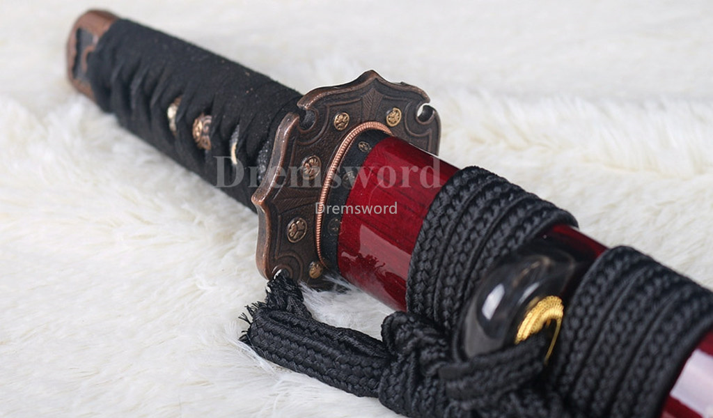 Hand forged red sword Japanese samurai sword Tanto T10 steel Clay Tempered black Blade Japanese razor sharp full tang