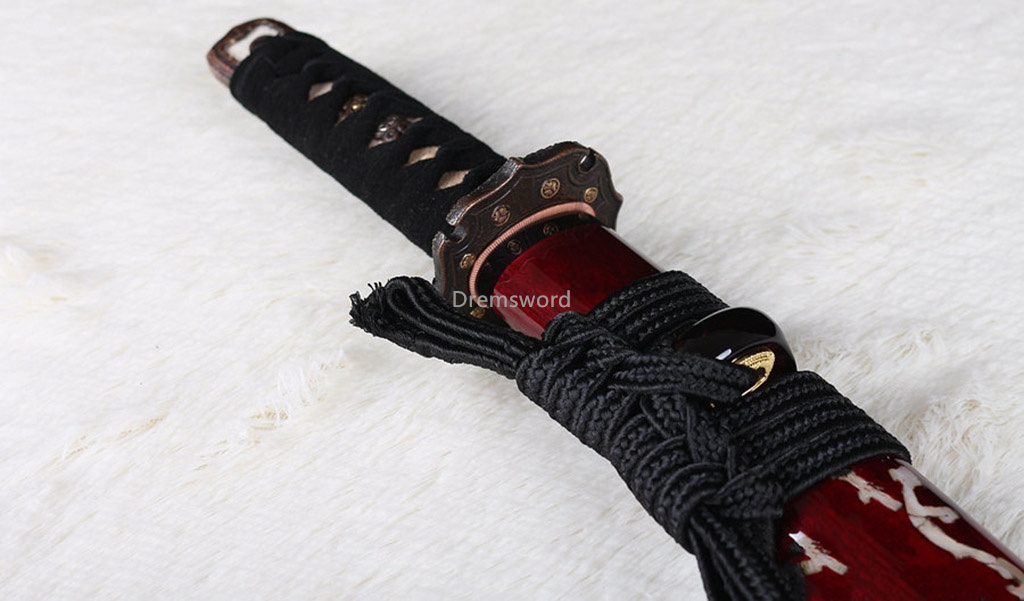 Hand forged red sword Japanese samurai sword Tanto T10 steel Clay Tempered black Blade Japanese razor sharp full tang