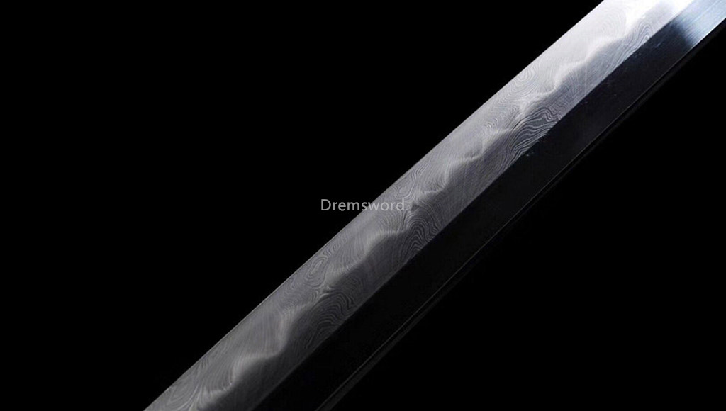Japanese Tachi Battle Ready samurai Sword Folded Steel Clay Tempered full tang Razor Sharp twisted shaped texture Shinogi-Zukuri Coffee