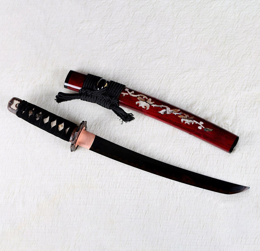 Hand forged red sword Japanese samurai sword Tanto T10 steel Clay Tempered black Blade Japanese razor sharp full tang