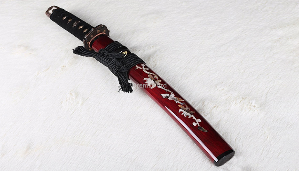 Hand forged red sword Japanese samurai sword Tanto T10 steel Clay Tempered black Blade Japanese razor sharp full tang