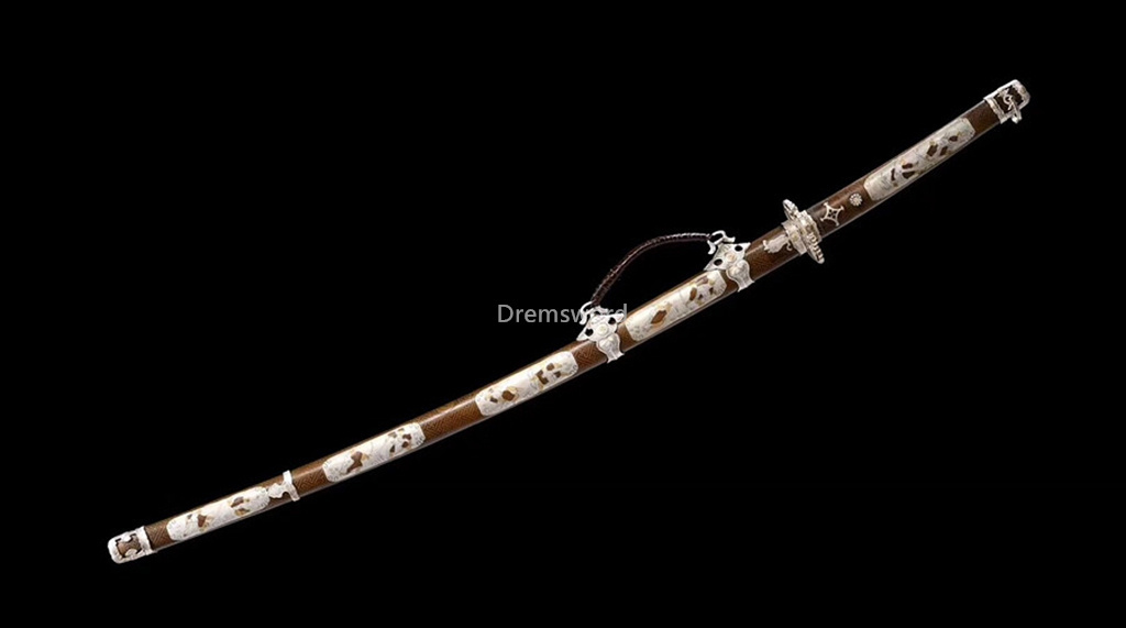 Japanese Tachi Battle Ready samurai Sword Folded Steel Clay Tempered full tang Razor Sharp twisted shaped texture Shinogi-Zukuri Coffee