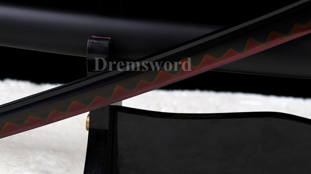Fully hand forged damascus folded steel clay tempered japanese Katana sword real hamon full tang battle ready Shinogi-Zukuri black